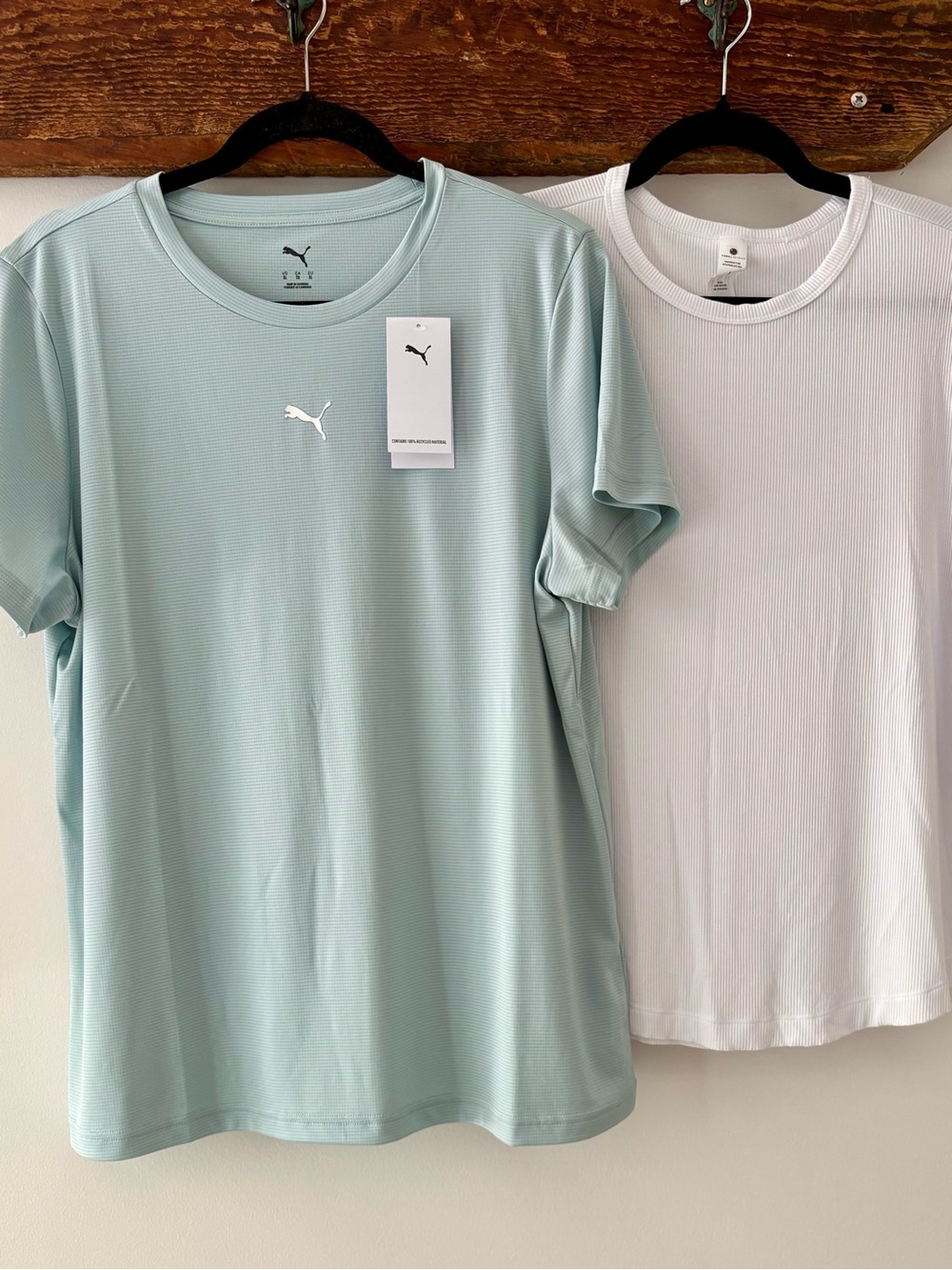 Workout Tees—Puma Mint (XL), Yogalicious White Ribbed (L), Set of 2